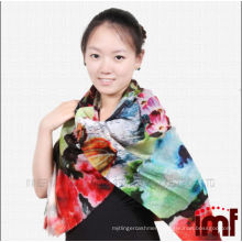 Super long scarf wool flower printed scarf ladies poncho